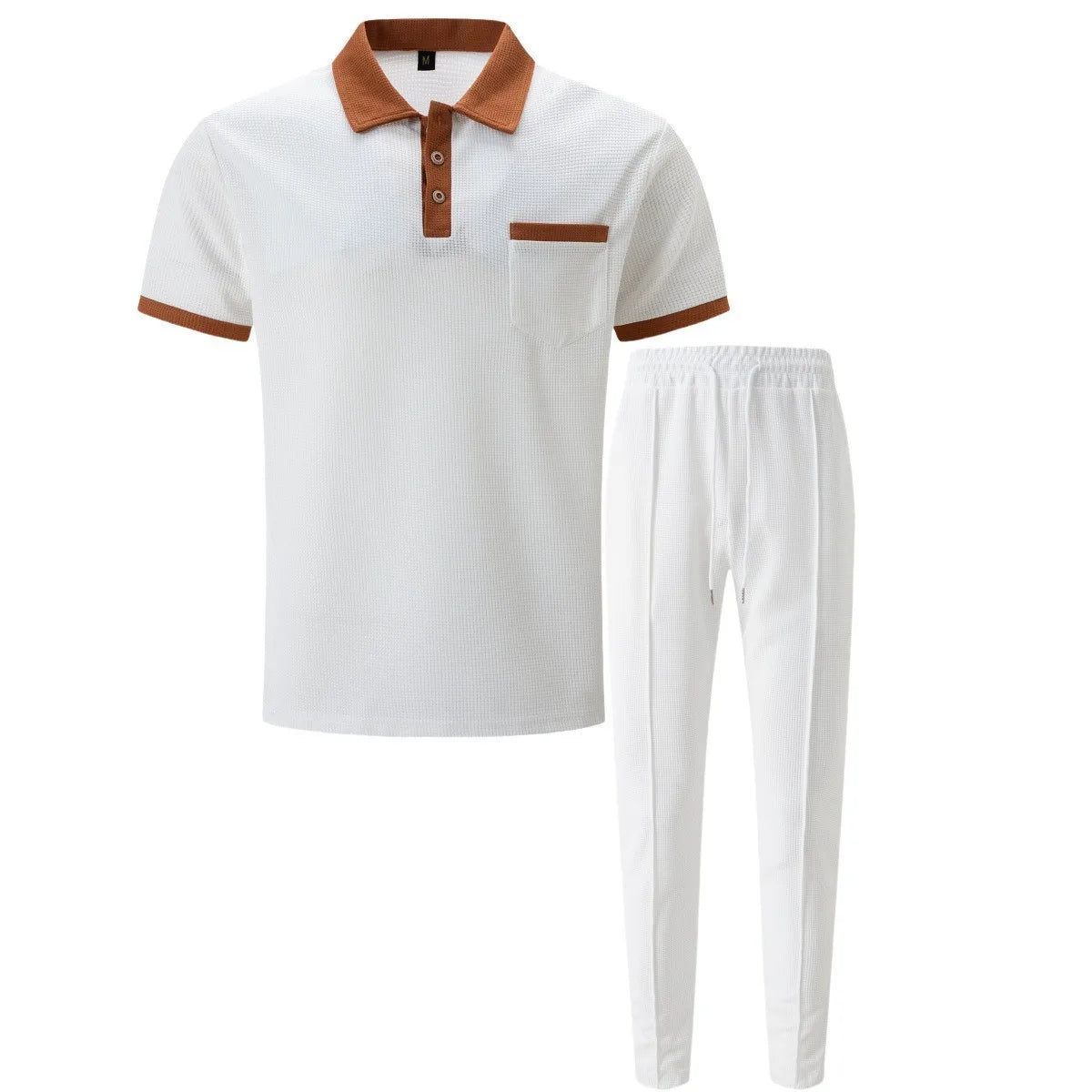 Men’s Summer Waffle Collar 2-Piece Set