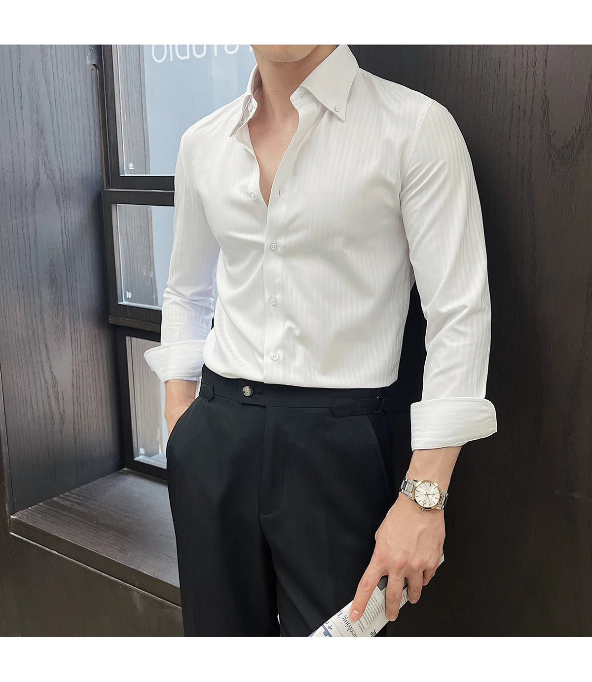 Men’s Autumn Dark Striped Long Sleeve Shirt