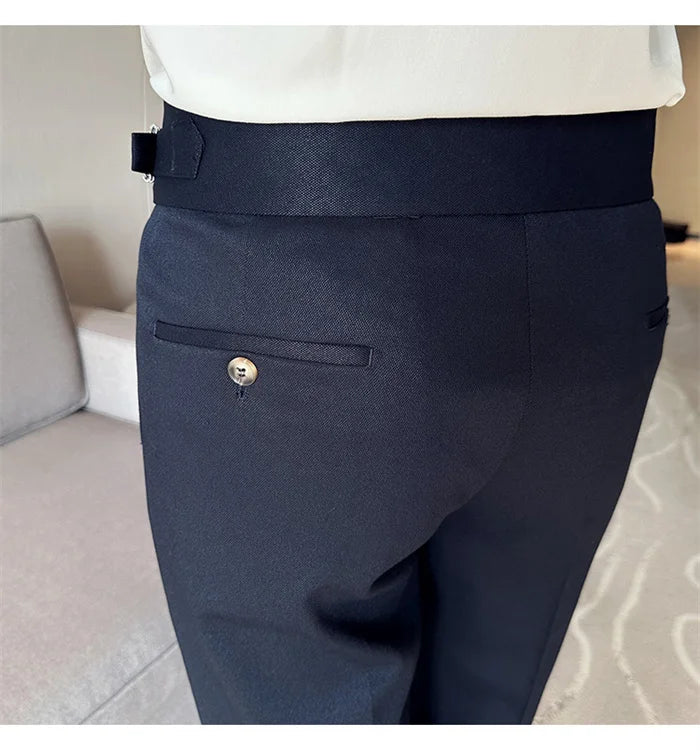 Adjustable Waist Men Solid Color Dress Pants