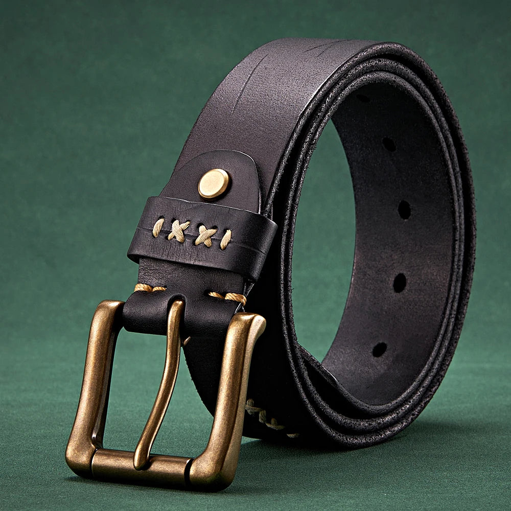 Men’s Luxury Leather Belt with Brass Buckle