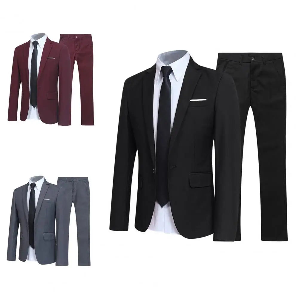 2 Piece Solid Color Groom Suit Set