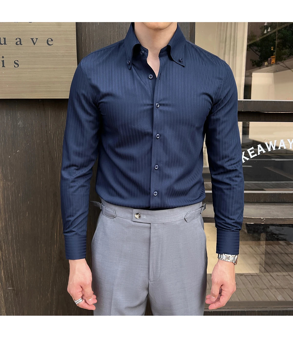 Men’s Autumn Dark Striped Long Sleeve Shirt