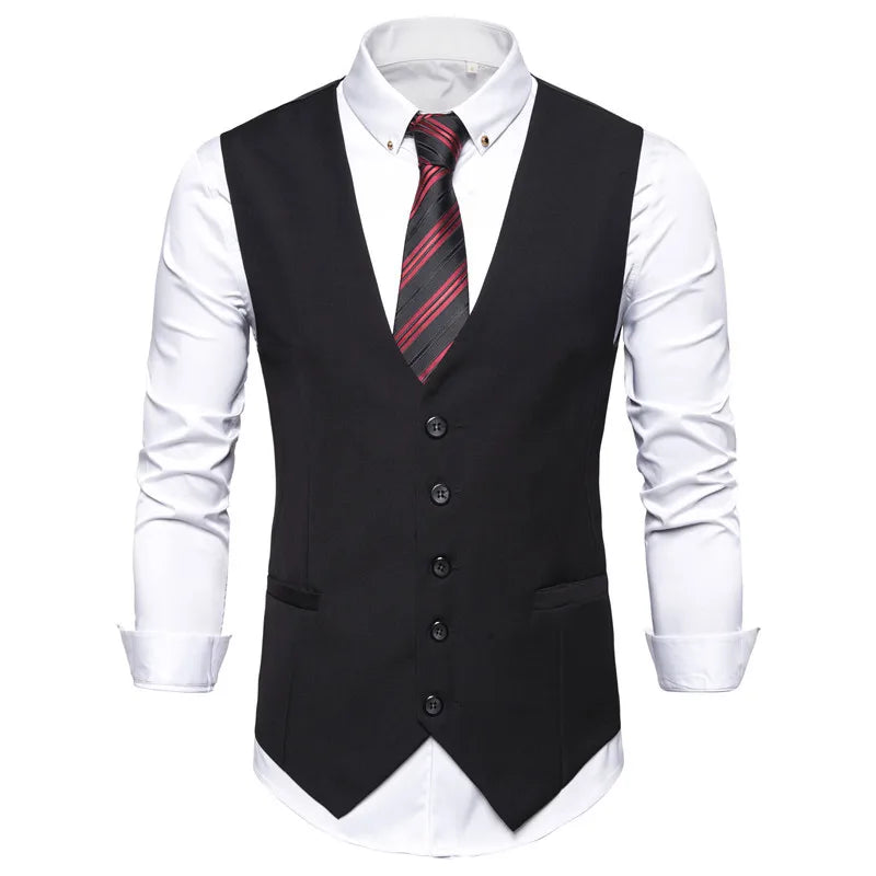 Men Slim Fit Suit Vest Single Breasted Waistcoat