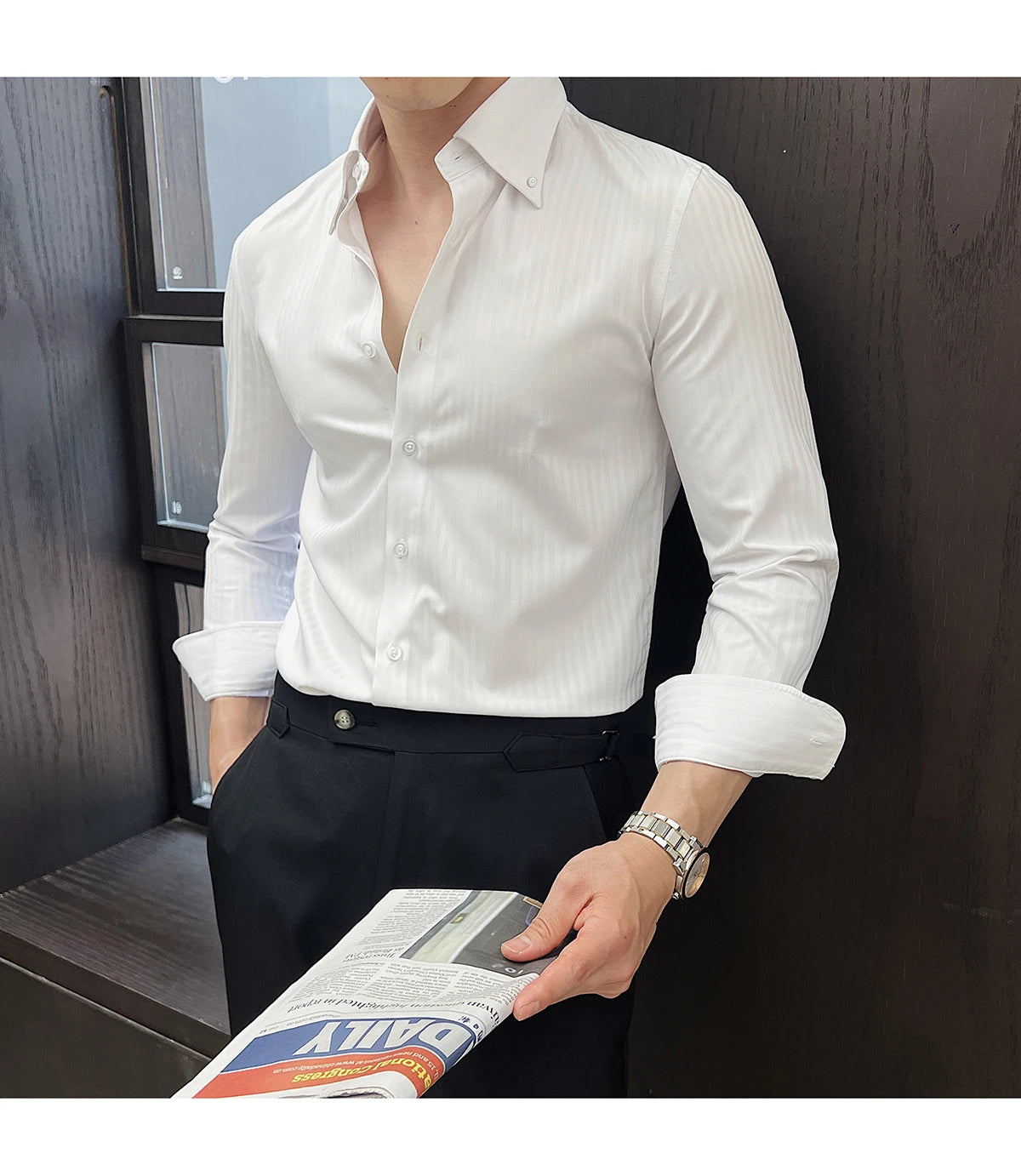 Men’s Autumn Dark Striped Long Sleeve Shirt