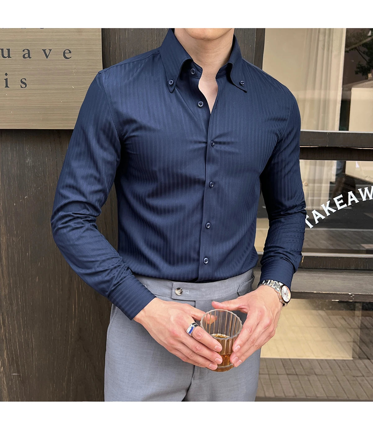 Men’s Autumn Dark Striped Long Sleeve Shirt