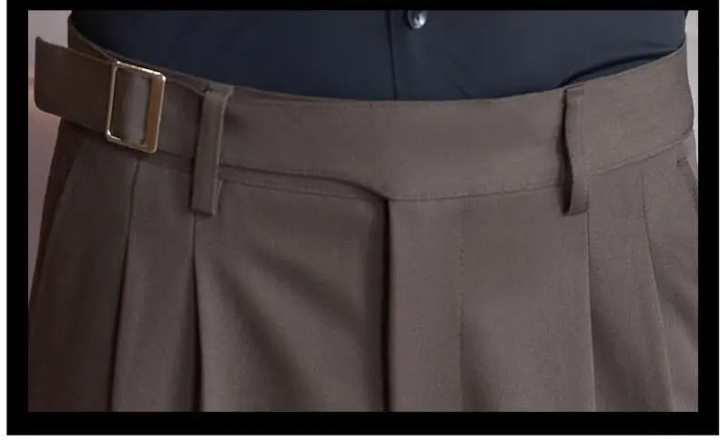 Adjustable Waist Men Solid Color Dress Pants