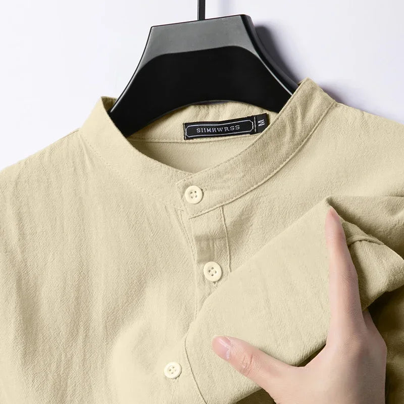 Long Sleeve Henley Lightweight Linen Cotton Shirt