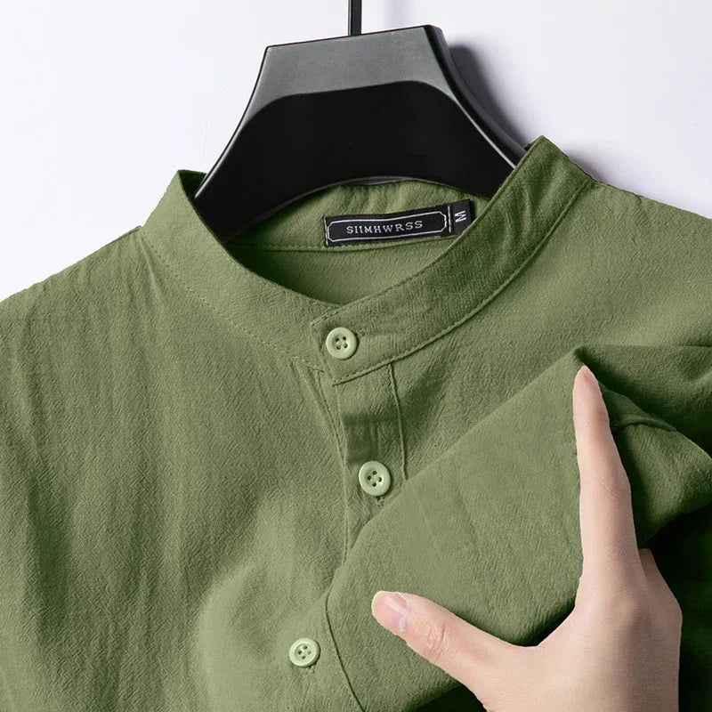 Long Sleeve Henley Lightweight Linen Cotton Shirt