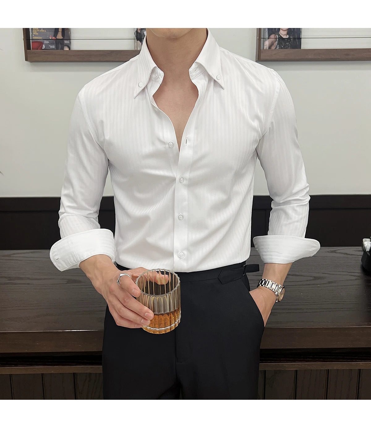 Men’s Autumn Dark Striped Long Sleeve Shirt