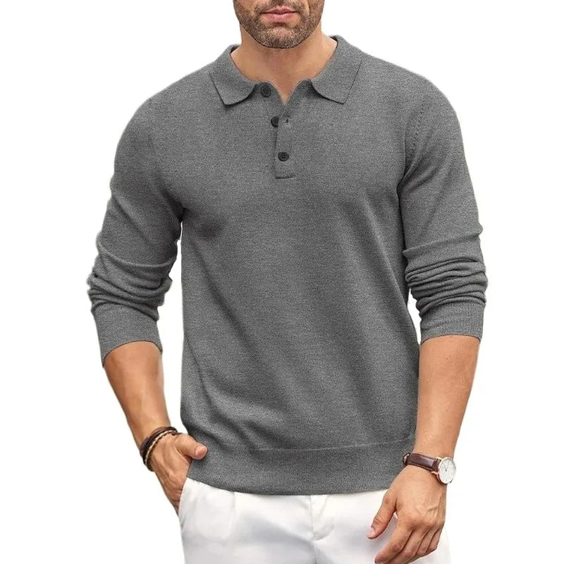 Men Mock Neck Knit Sweater Slim Fit Button Pullover