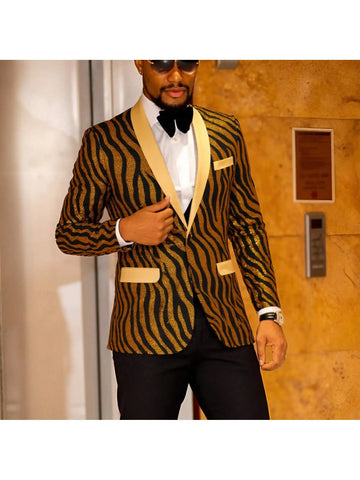 Men’s Velvet Yellow Shawl Lapel Blazer