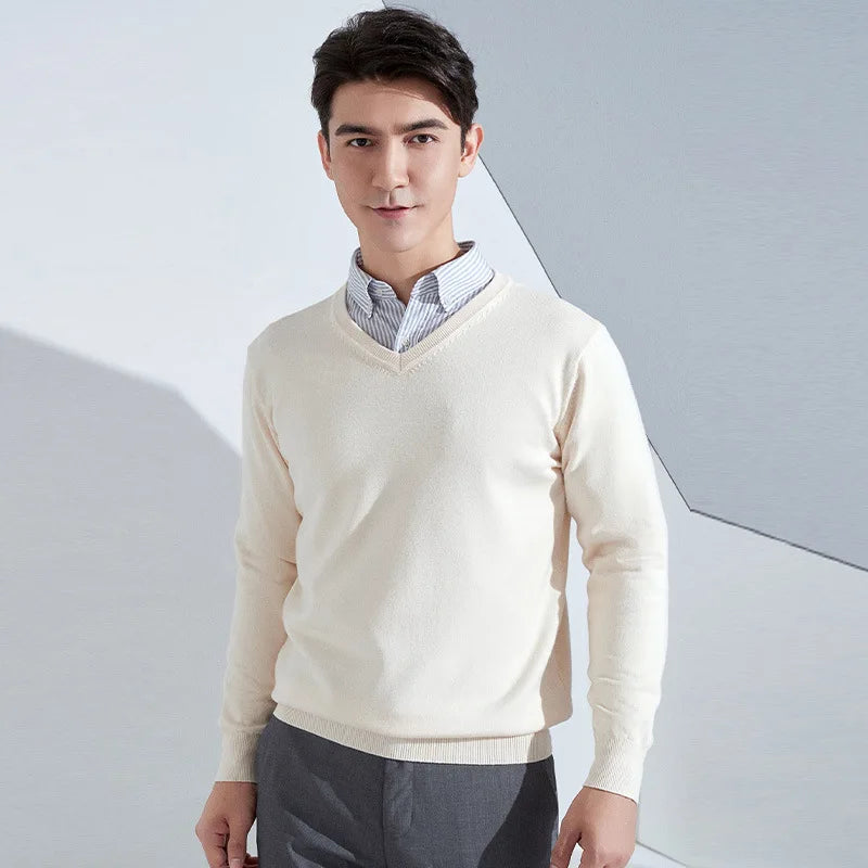 Men’s Cotton Blend V-Neck Knitted Sweater