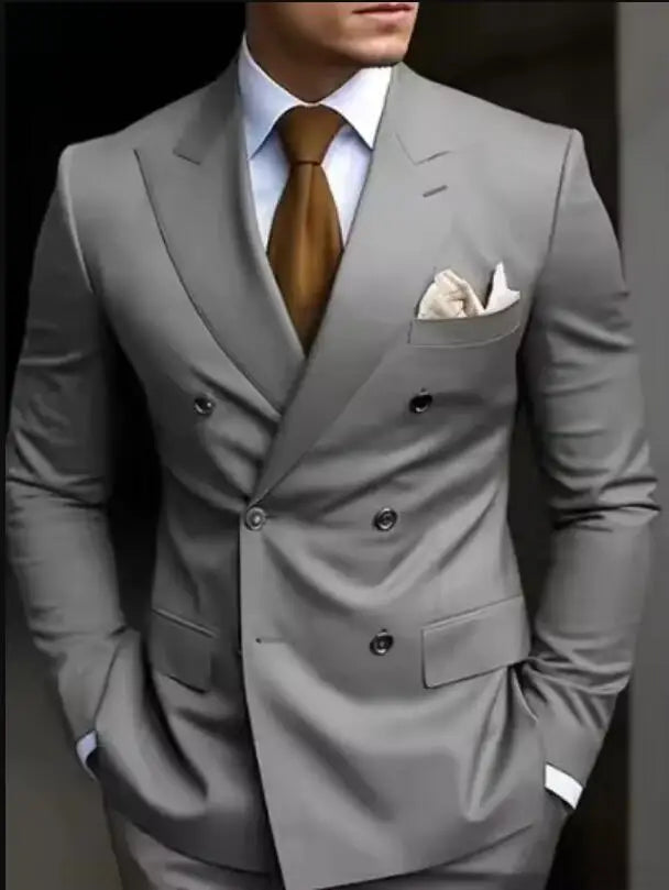 Men Double Breasted Slim Fit Wedding Formal Suit