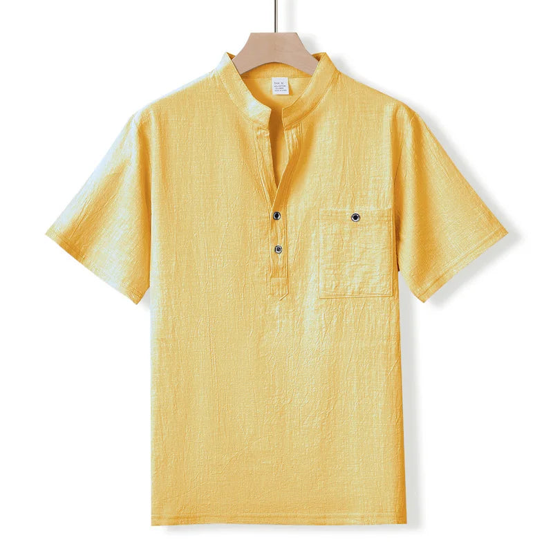 Men’s Cotton Linen Henley T-Shirt