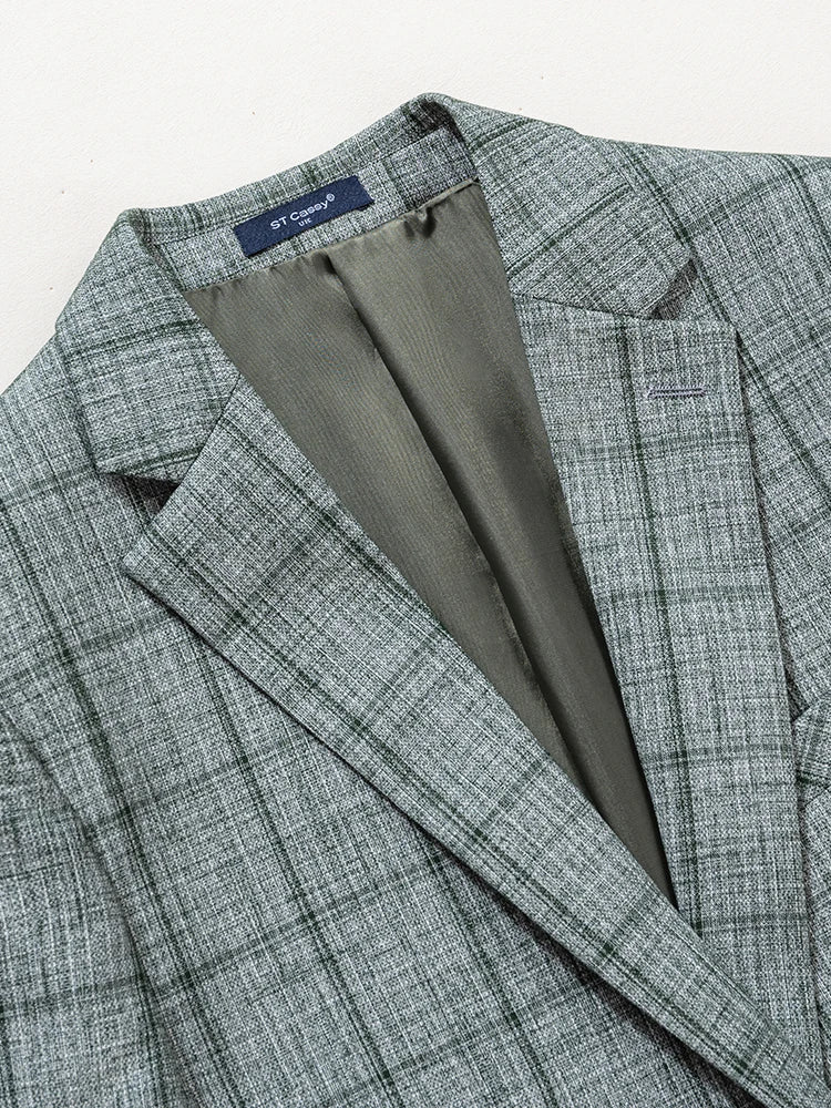 Men Plaid Blazer Jacket Slim Fit Fashion Coat