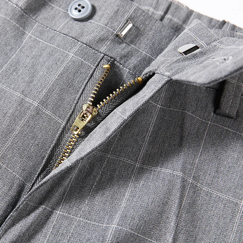 Men Summer Plaid Formal Pants