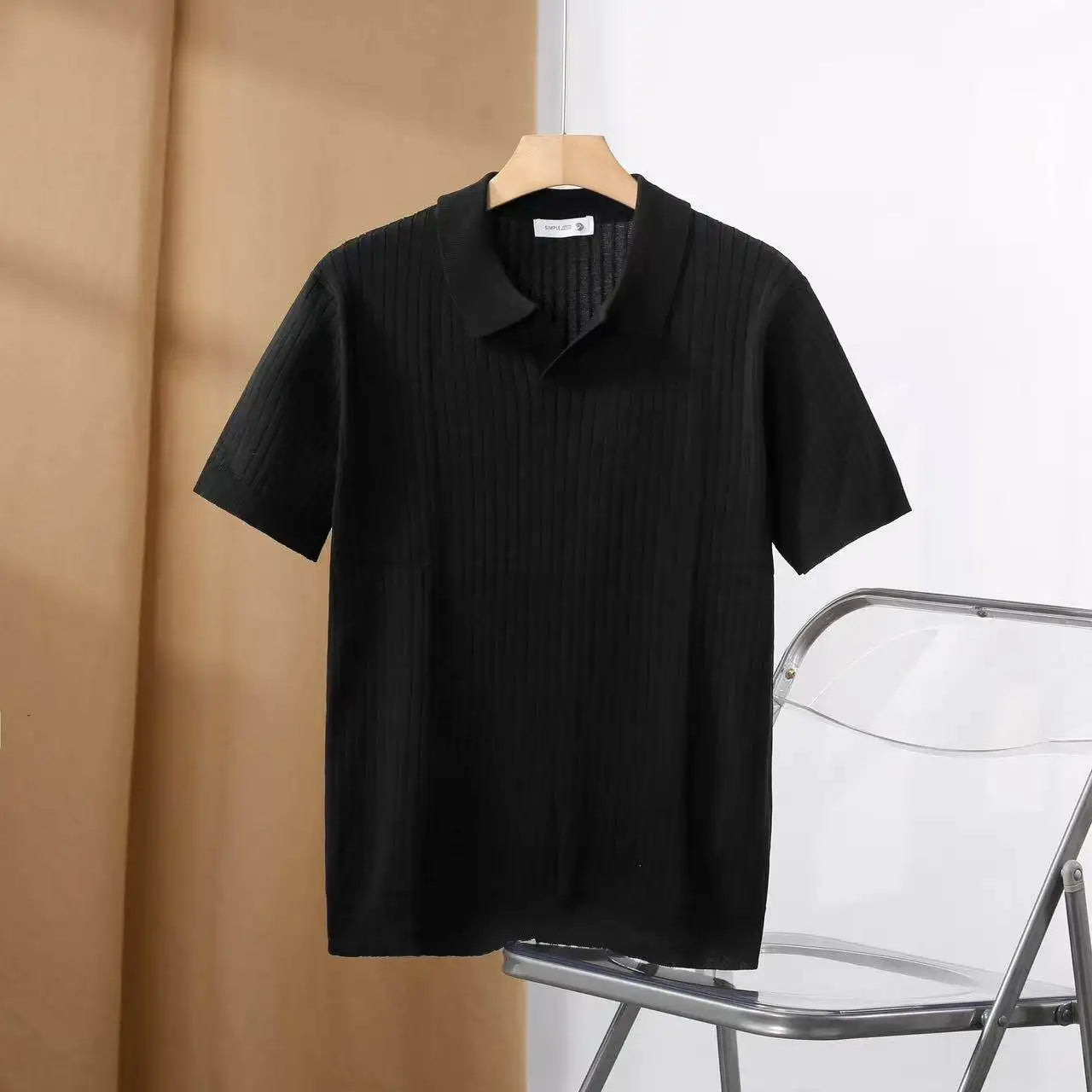 Solid Stretch Cotton Casual Collared T-Shirt
