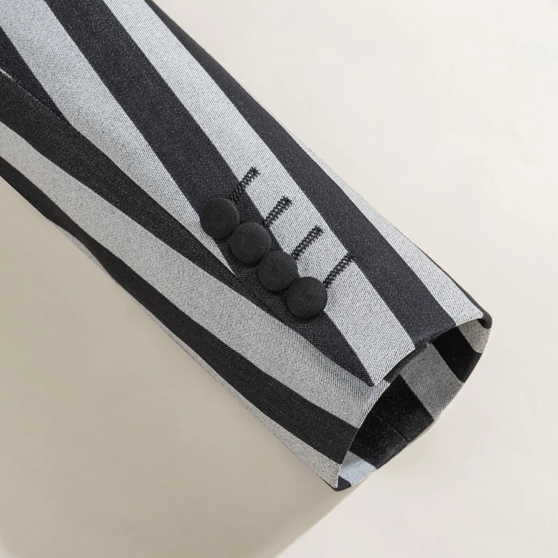 Men Striped Suit Double Breasted Slim Fit 2 Piece