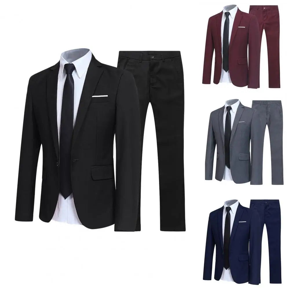 2 Piece Solid Color Groom Suit Set