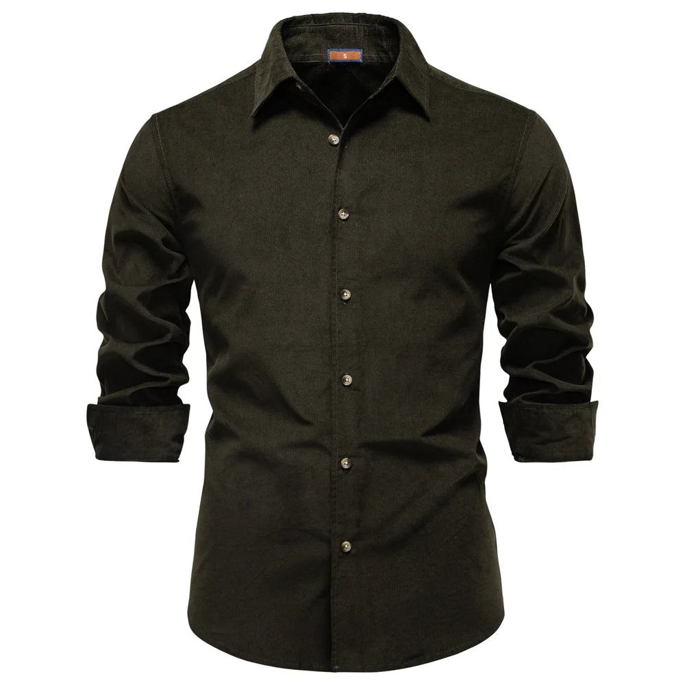 Men Corduroy Shirt 100% Cotton Heavyweight Long Sleeve Shirt
