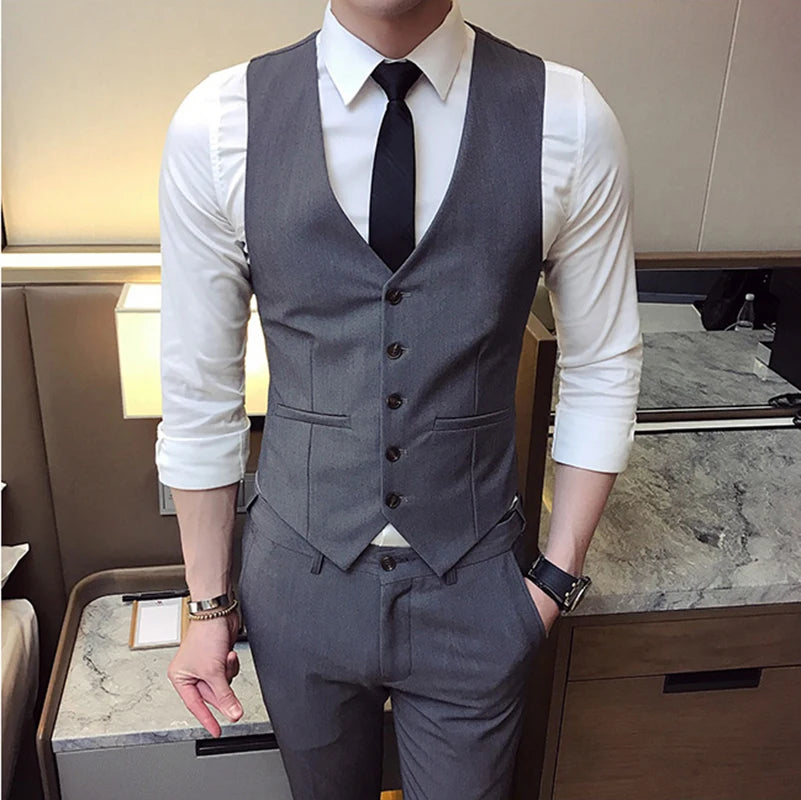 Men Slim Fit Suit Vest Single Breasted Waistcoat