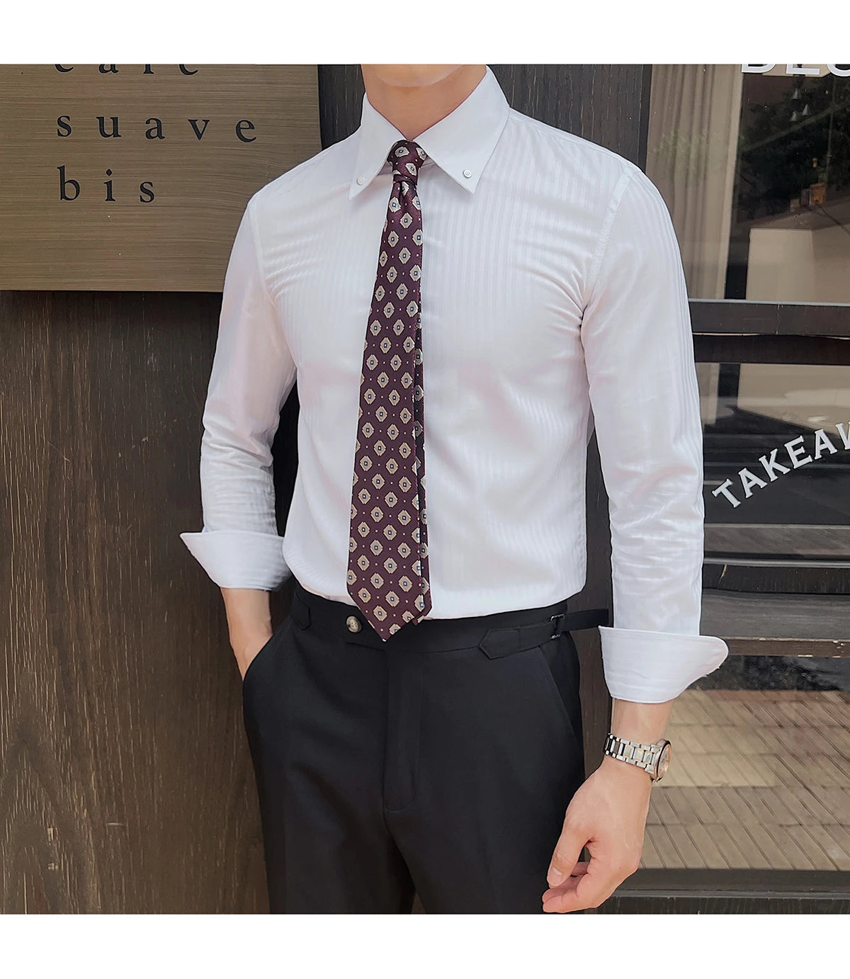 Men’s Autumn Dark Striped Long Sleeve Shirt