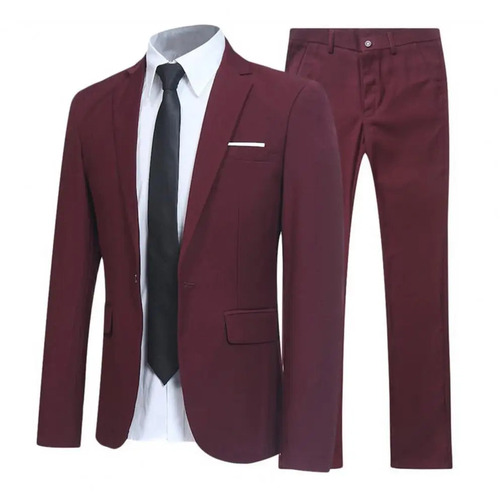 2 Piece Solid Color Groom Suit Set