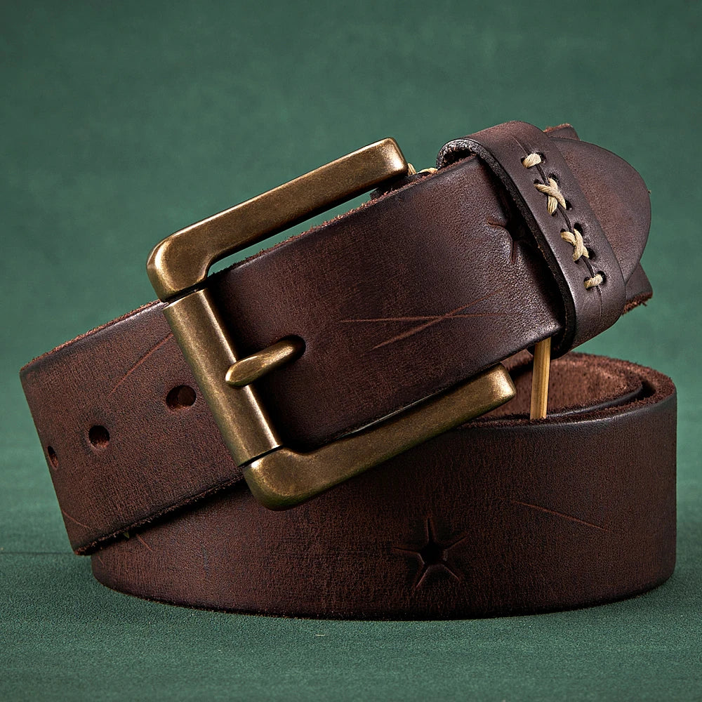 Men’s Luxury Leather Belt with Brass Buckle
