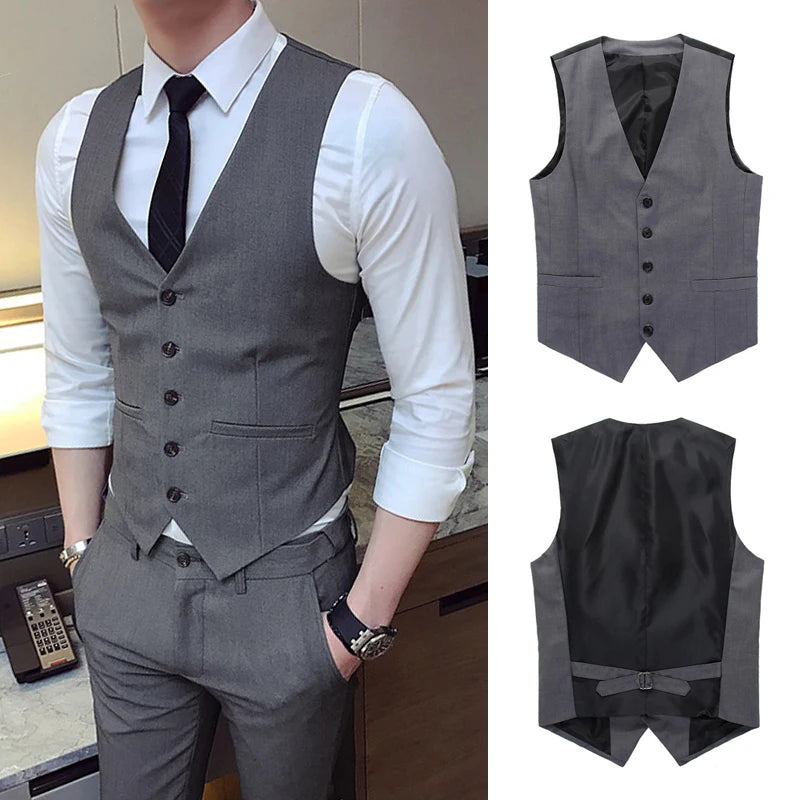 Men Slim Fit Suit Vest Single Breasted Waistcoat
