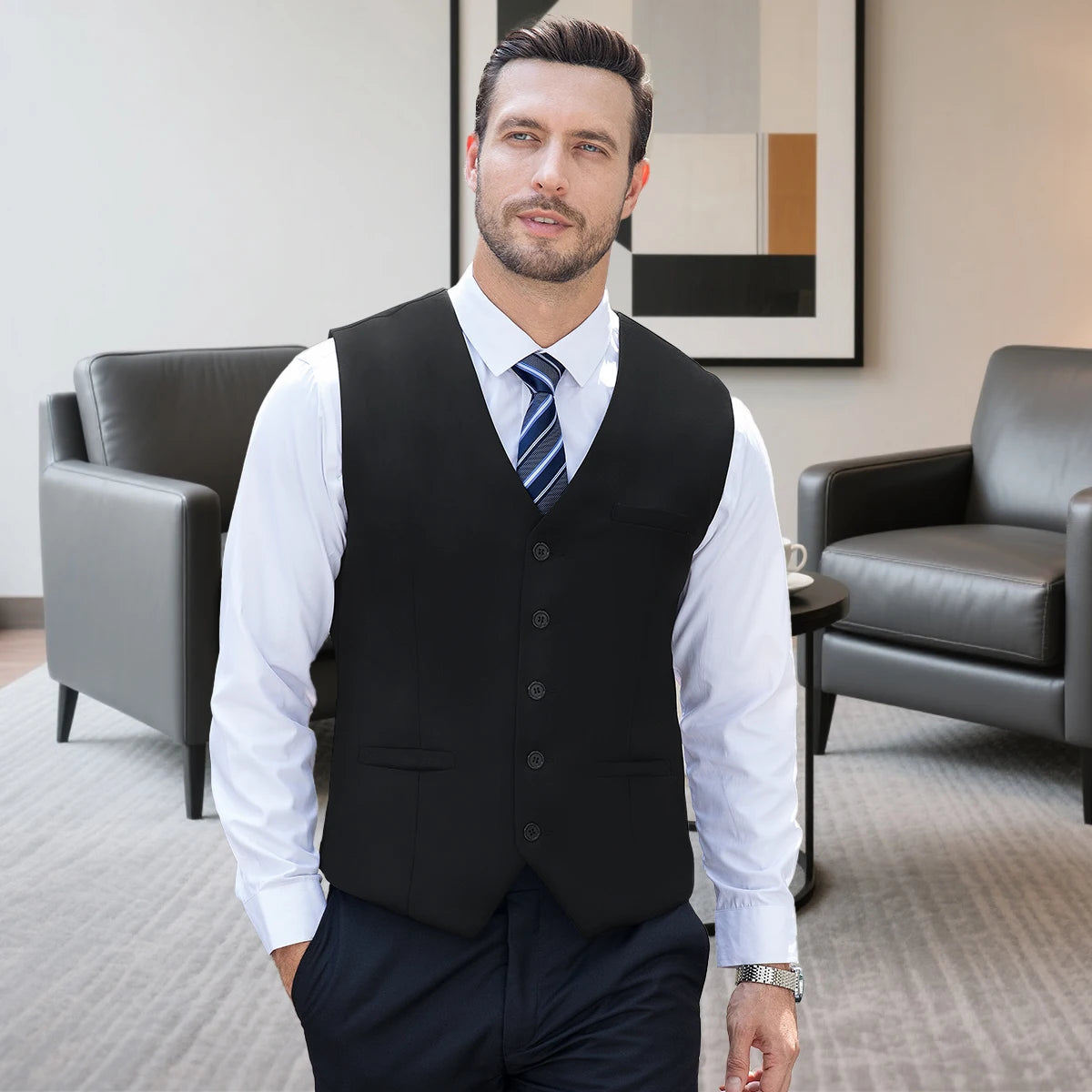Men’s Formal Black Waistcoat