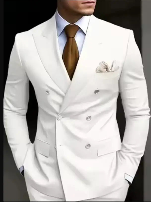 Men Double Breasted Slim Fit Wedding Formal Suit