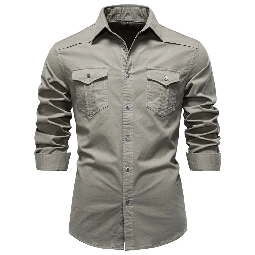 Men's Business  Long Sleeve Cotton Pocket Shirt