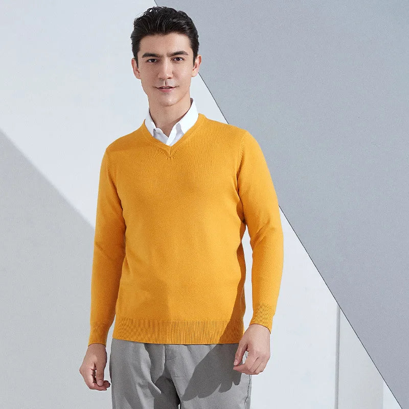 Men’s Cotton Blend V-Neck Knitted Sweater