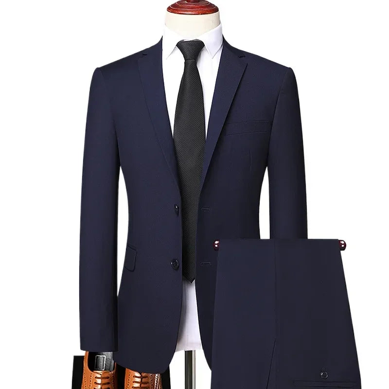 Men Slim Fit Suit 2 Piece Blazer Pants