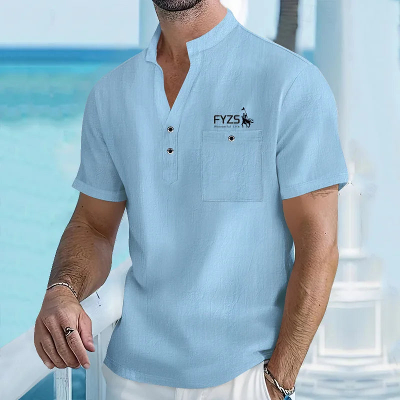Men’s Cotton Linen Henley T-Shirt