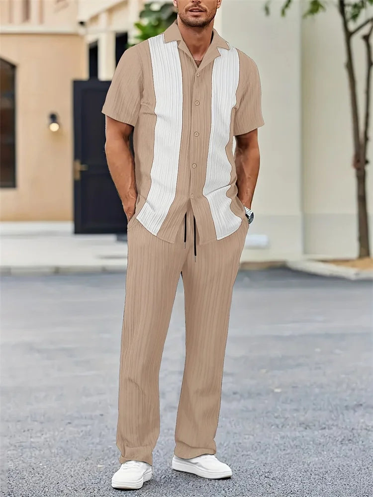 Men’s Light Blue Striped 3D Printed Shirt Set