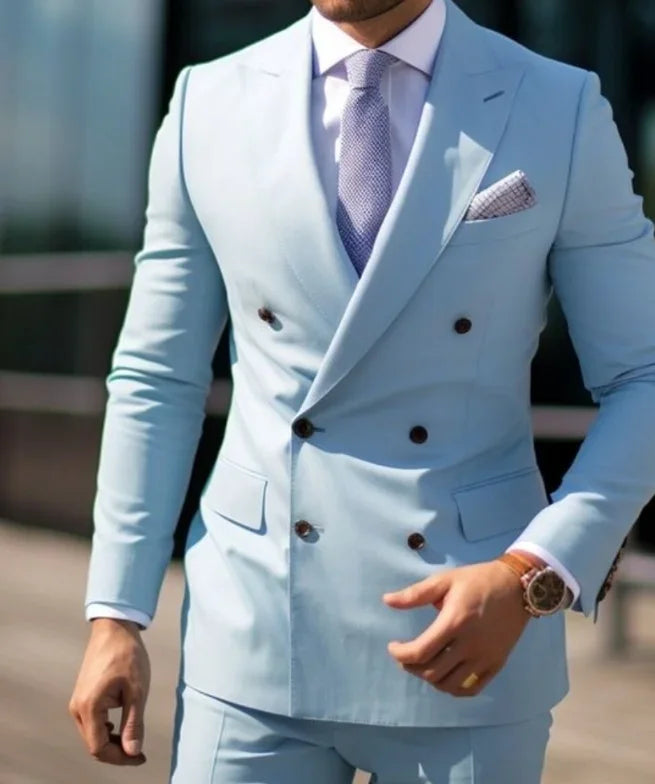 Men Double Breasted Slim Fit Wedding Formal Suit
