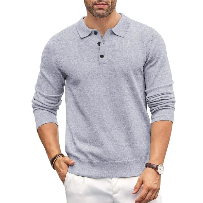 Men Mock Neck Knit Sweater Slim Fit Button Pullover