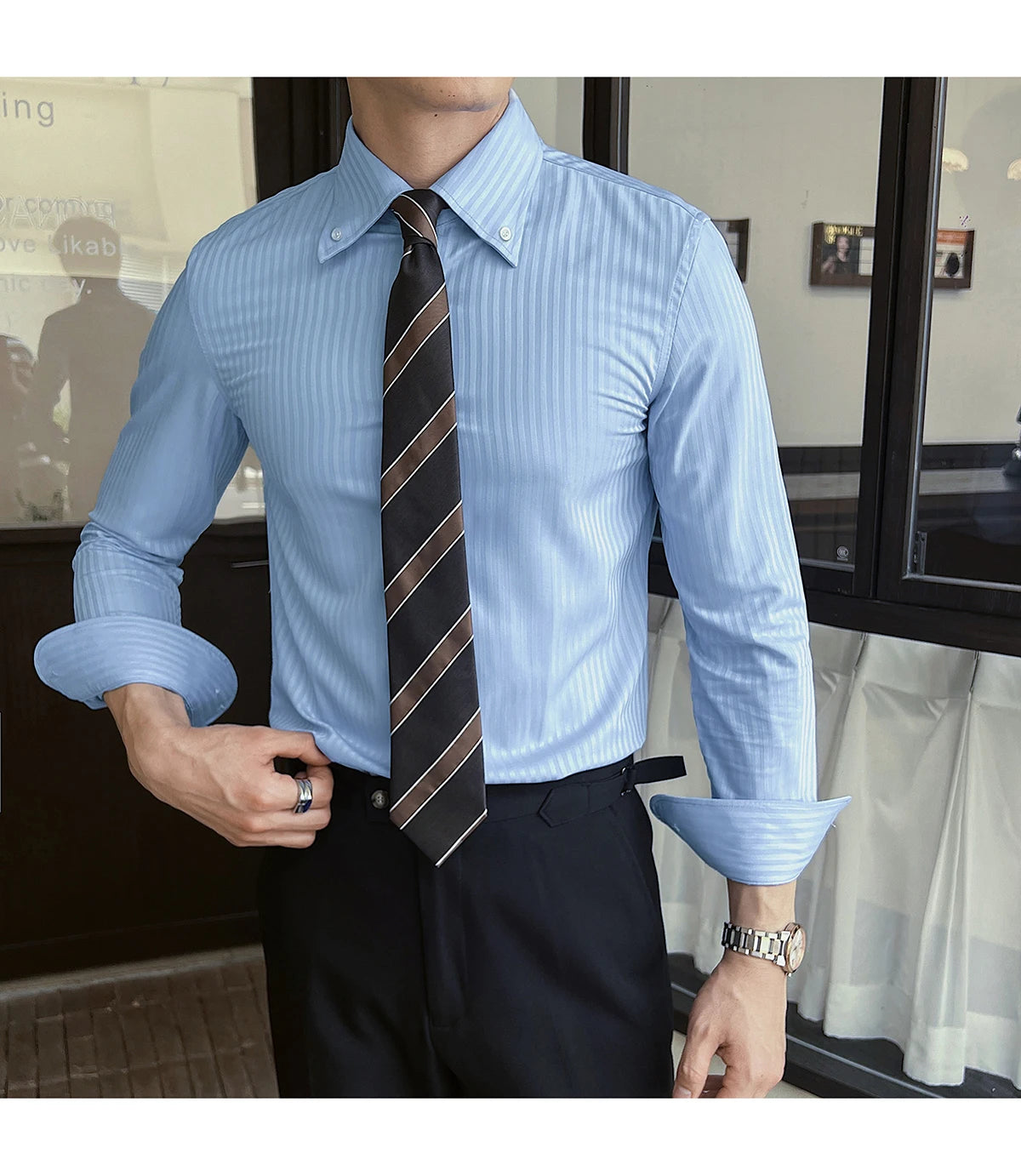 Men’s Autumn Dark Striped Long Sleeve Shirt