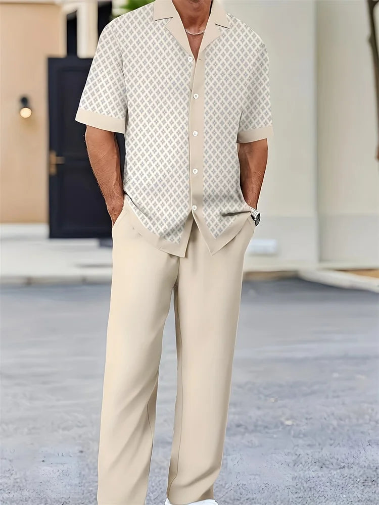 Men’s Light Blue Striped 3D Printed Shirt Set