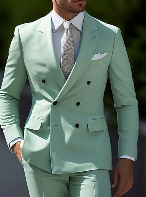 Men Double Breasted Slim Fit Wedding Formal Suit