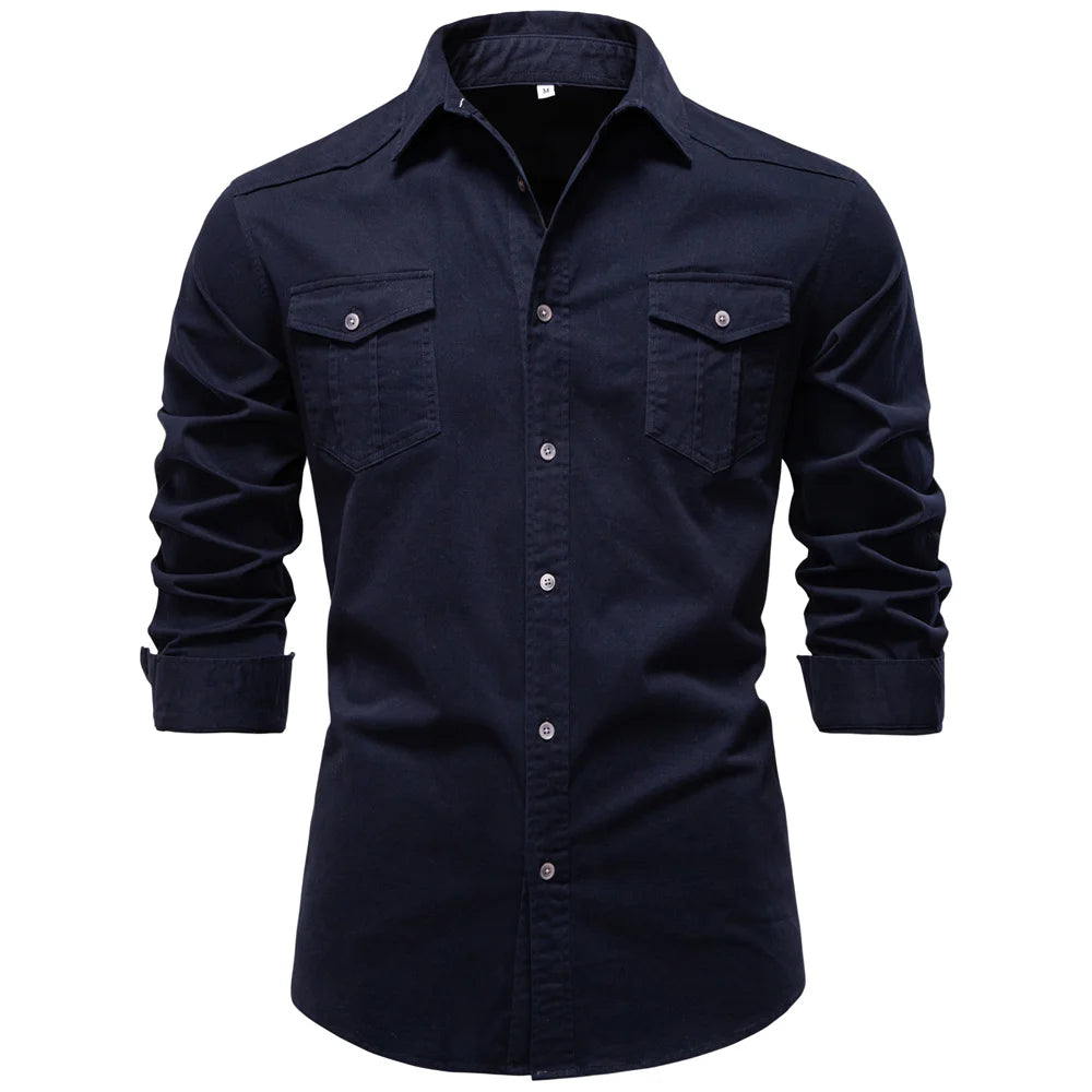 Men's Business  Long Sleeve Cotton Pocket Shirt
