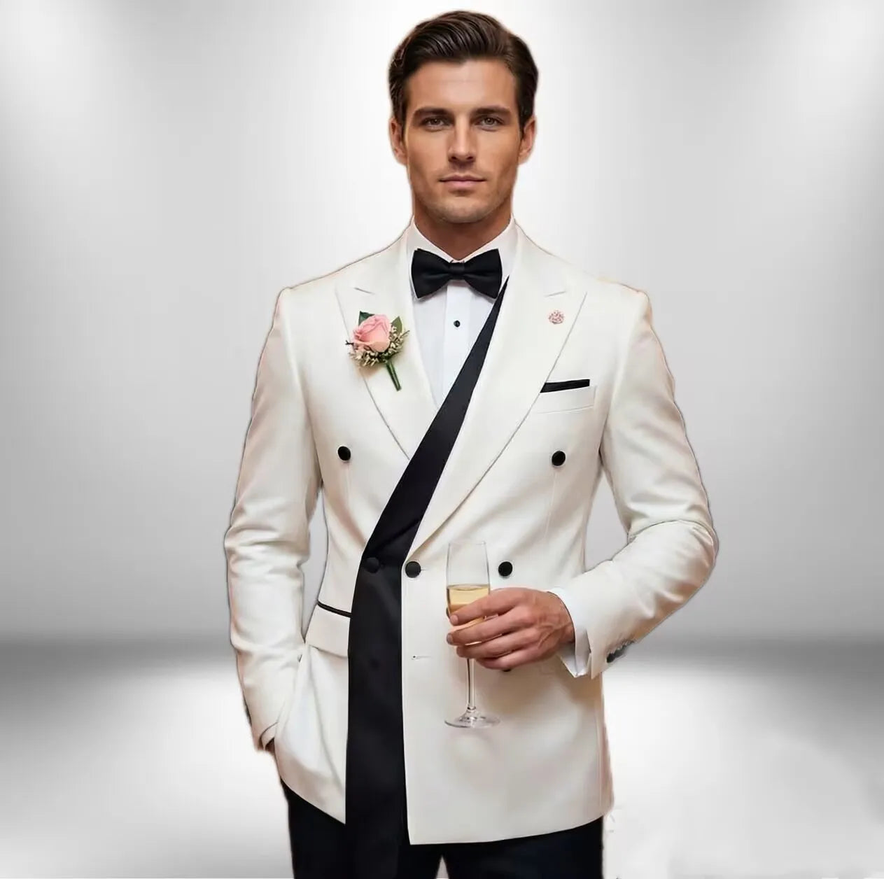 Double Breasted White Wedding Suit for Men