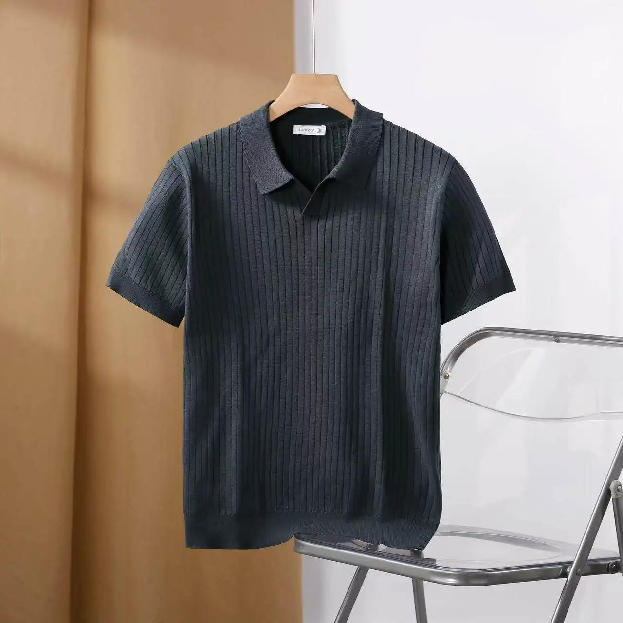 Solid Stretch Cotton Casual Collared T-Shirt