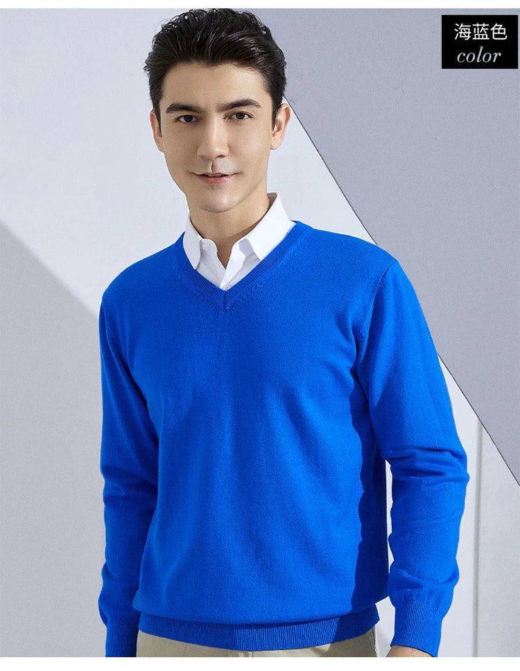 Men’s Cotton Blend V-Neck Knitted Sweater