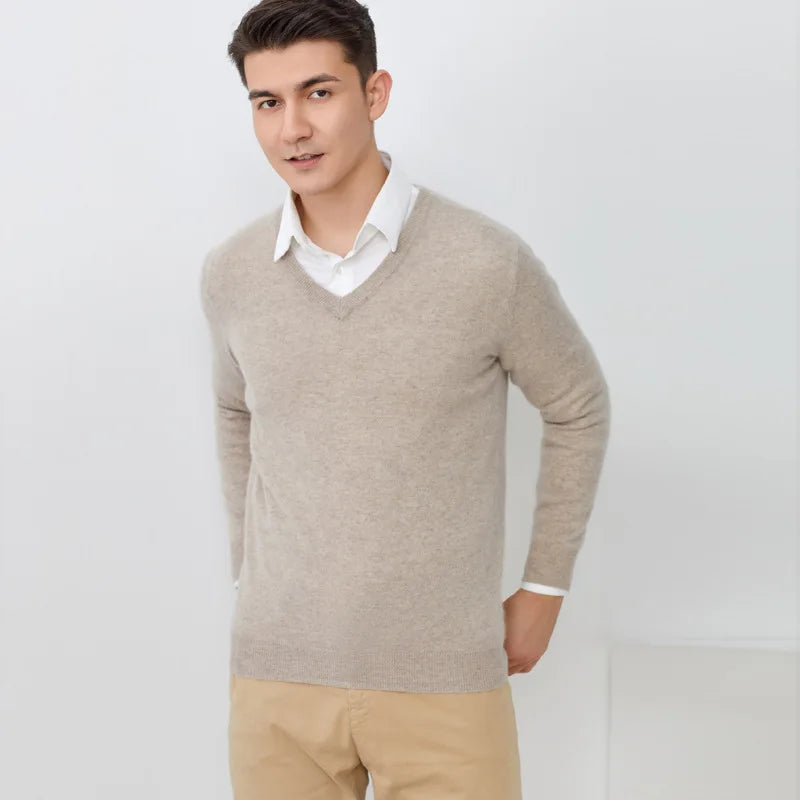 Men’s Cotton Blend V-Neck Knitted Sweater