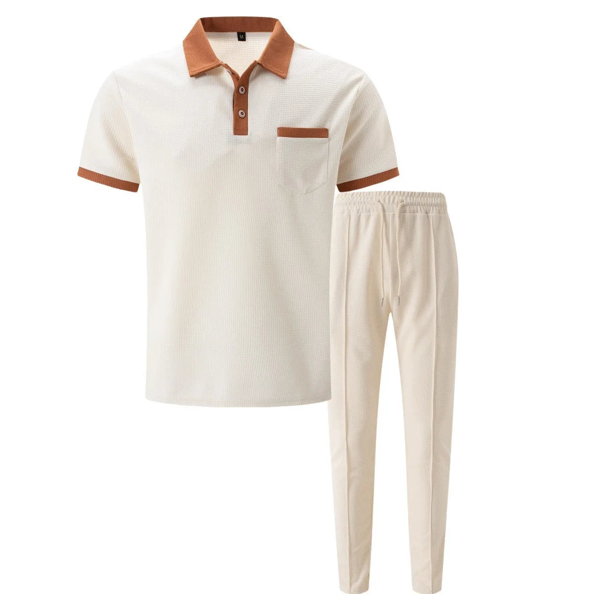 Men’s Summer Waffle Collar 2-Piece Set