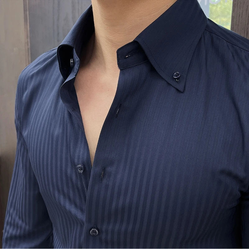 Men’s Autumn Dark Striped Long Sleeve Shirt