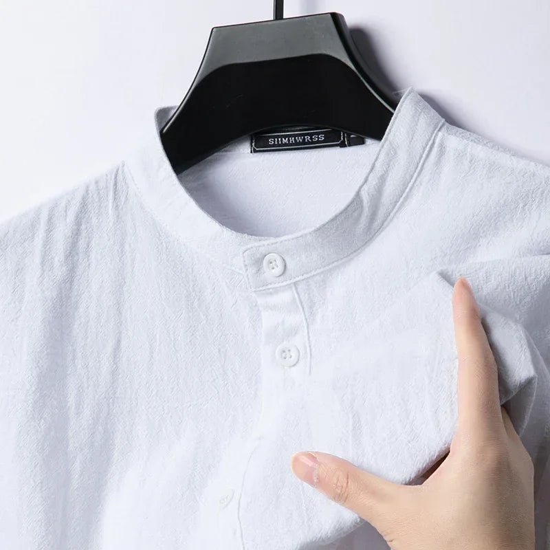 Long Sleeve Henley Lightweight Linen Cotton Shirt