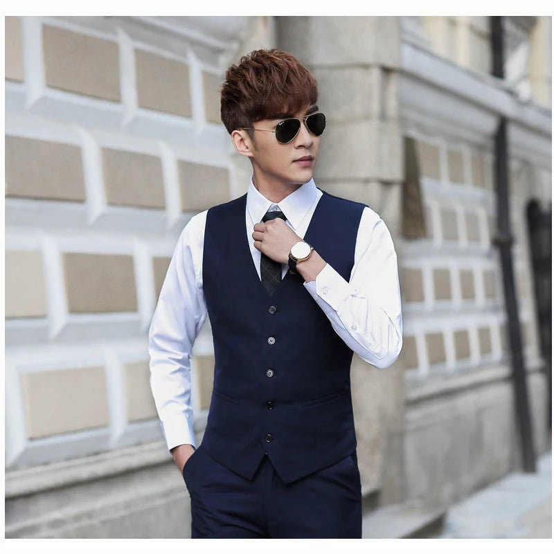 Men Slim Fit Suit Vest Single Breasted Waistcoat